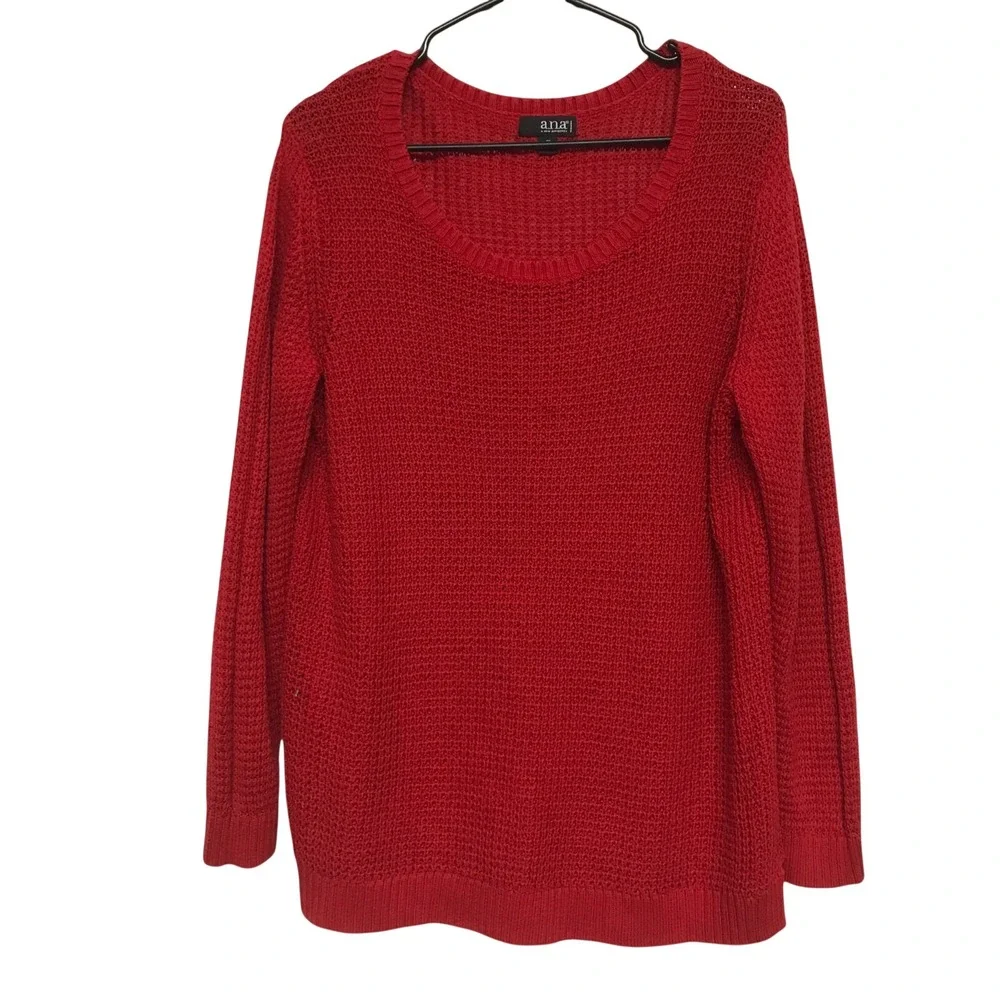 a.n.a. A New Approach Womens 1X Red Crew Neck Long Sleeve Knit Sweater Oversized